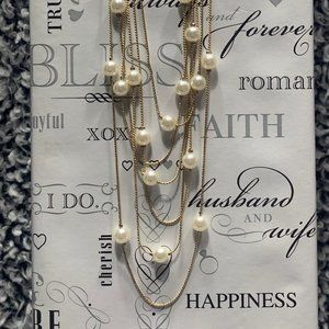NWT Romolo Gold and Pearl Six Strand Necklace